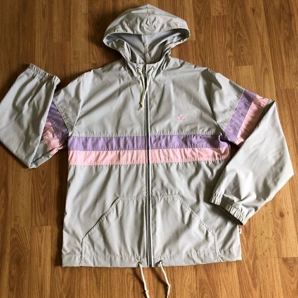 Vintage Hobie Windbreaker Jacket Striped Surfing Hooded 80s R3 - Picture 3 of 10